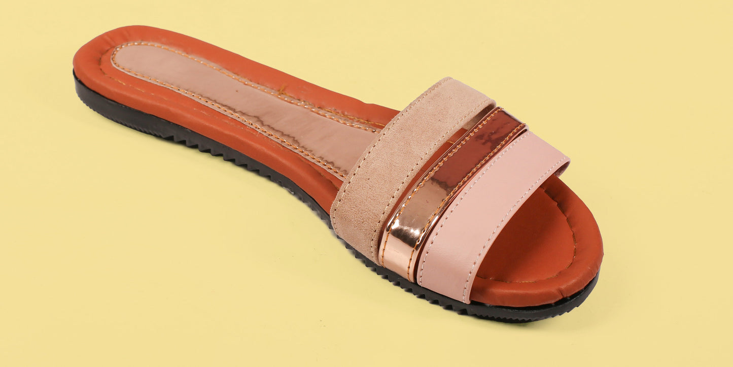 Metallic Leather Sandals in Beige and Pink