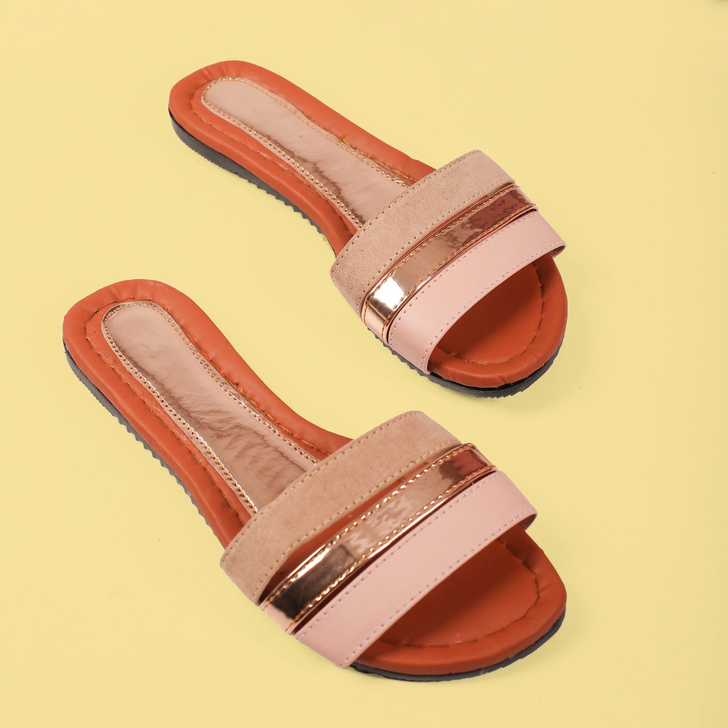 Metallic Leather Sandals in Beige and Pink