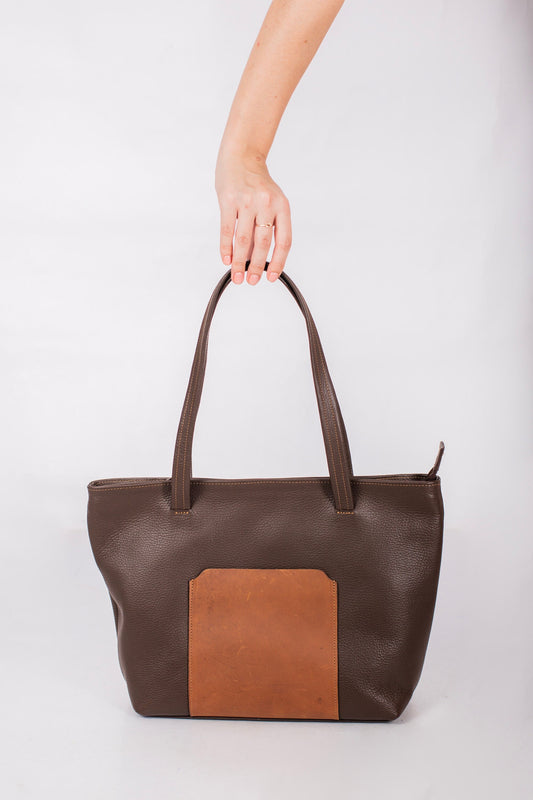 Tote Bag with Front Pocket in Full-Grain Leather