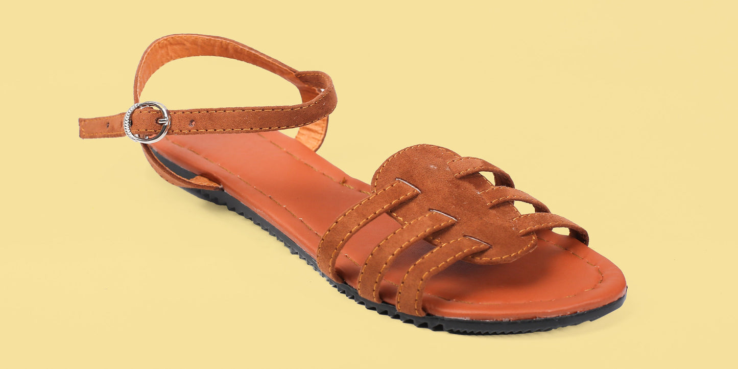 Woven Leather Sandals in Tan